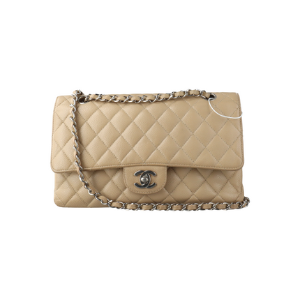 Chanel Timeless Classic Flap Medium Beige Caviar Leather Silver Hardware, 2005-2006-Luxbags