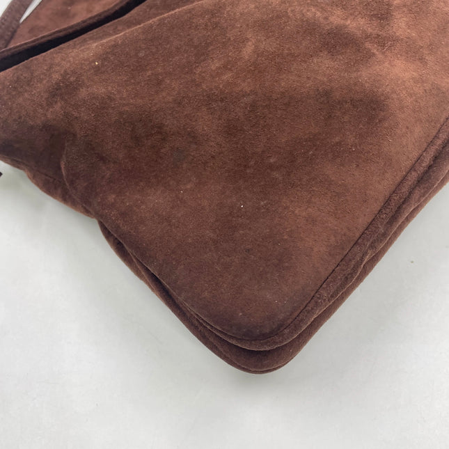 Fendi Baguette Large Dark Brown Suede Leather Shoulder Bag