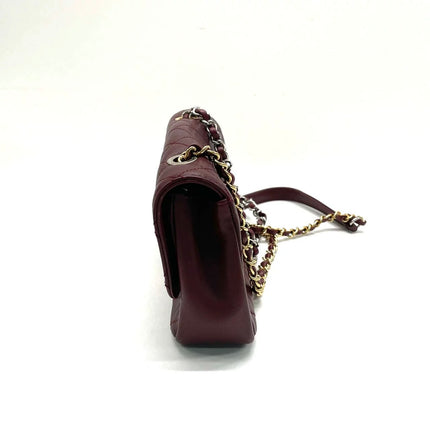 Chanel Flap Bag Mini Burgundy Lambskin Leather Gold & Silver Hardware 2019