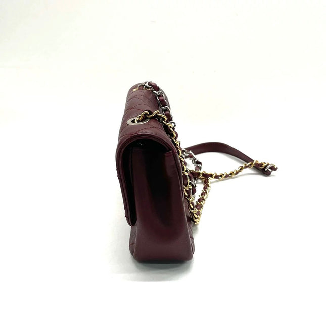 Chanel Flap Bag Mini Burgundy Lambskin Leather Gold & Silver Hardware 2019