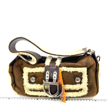 Dior Flight Medium Shoulder Bag Tan Brown Shearling-Luxbags