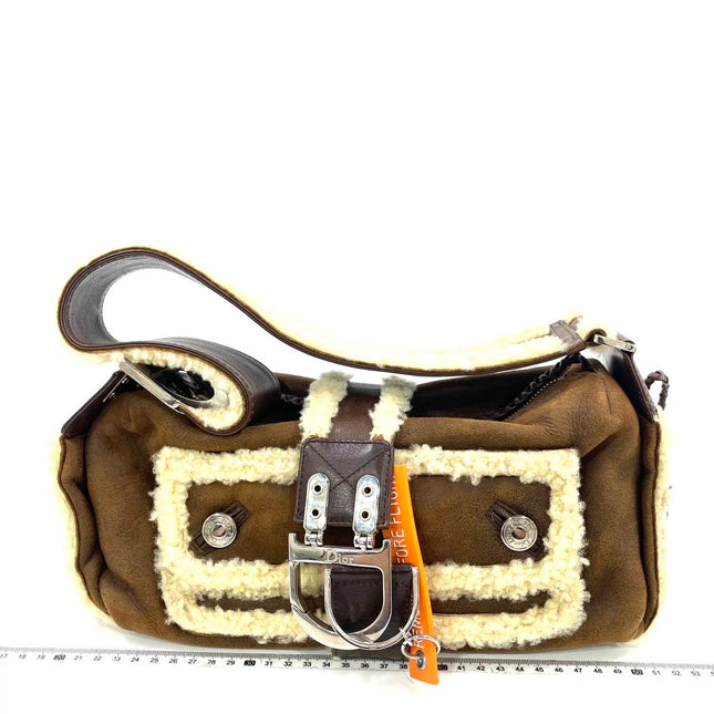 Dior Flight Medium Shoulder Bag Tan Brown Shearling-Luxbags