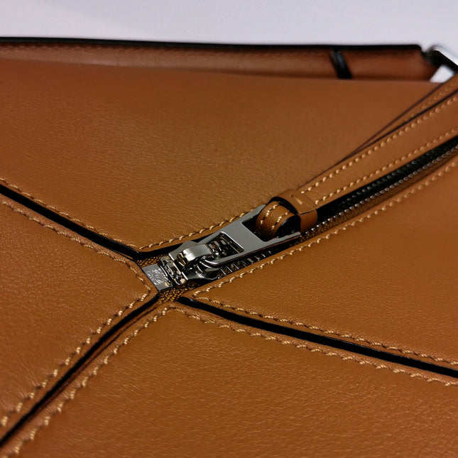 Loewe Puzzle Small Tan Brown Calfskin leather Bag White Logo