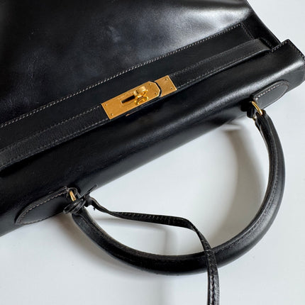 Hermes Kelly 32 Retourne Black Box Leather Gold HW 1987