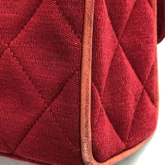 Chanel Mini Top Handle Bag Red Fabric Gold Hardware