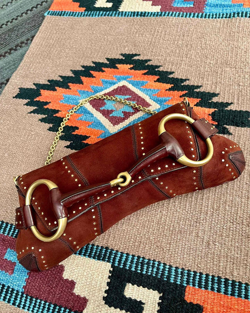 Sold Gucci Horsebit 1955 Chain Suede leather bag in Burgundy with gold studs