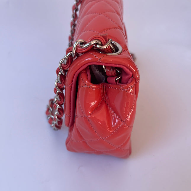 Chanel Classic Flap Mini Square Coral Orange Patent Lambskin Crossbody Bag
