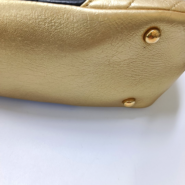 Chanel Camera Bag Chevron Stitching Black Gold Lambskin Leather Double Gold Chain, 2014