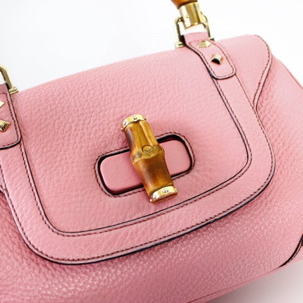 Sold Gucci Bamboo Top Handle Bag Leather Medium Pink Studs