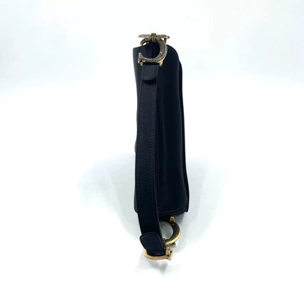 Dior Saddle Mini Silk Handbag Black with crystals
