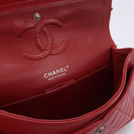Chanel Timeless Classic Flap Medium Red Caviar Leather Silver Hardware