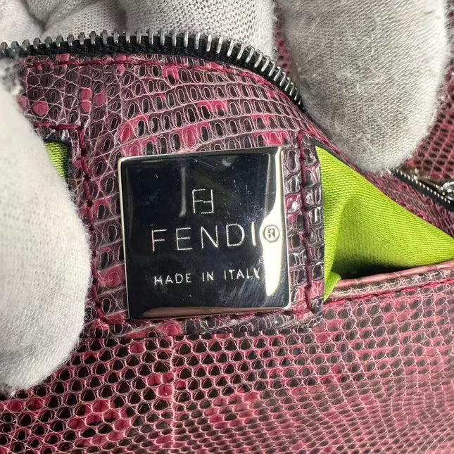 Fendi Baguette Purple Lizard Skin Leather Handbag