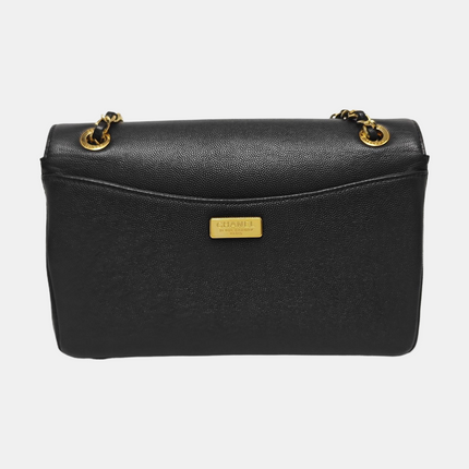 Chanel Captain Gold Small Flap Bag Black Caviar Leather Shoulder Bag