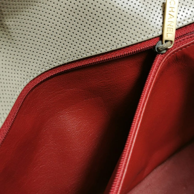 Chanel Vintage Classic Flap Bi-color Beige Perforated Leather and Red Leather Strap Bag, 2000-2002