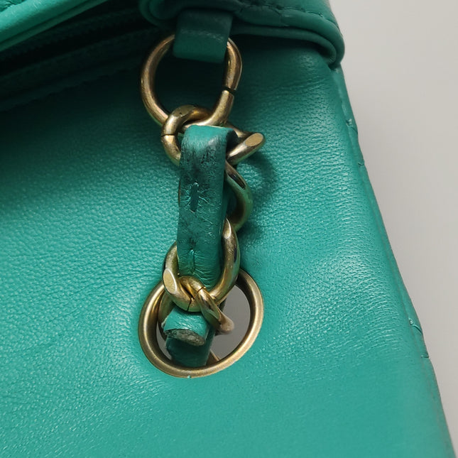 Chanel Classic Flap Mini 2018 Turquoise Blue Green Lambskin Leather Gold Hardware