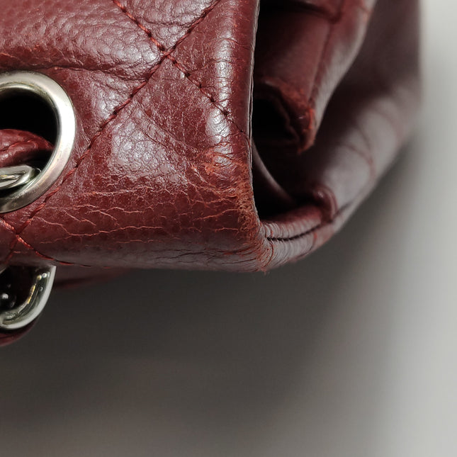 Chanel Classic Flap Jumbo Dark Red Caviar Leather Double Flap Silver Hardware