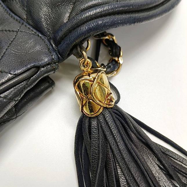 Chanel Vintage Mini CC Tassel Flap Bag Black Lambskin Matelasse Chain