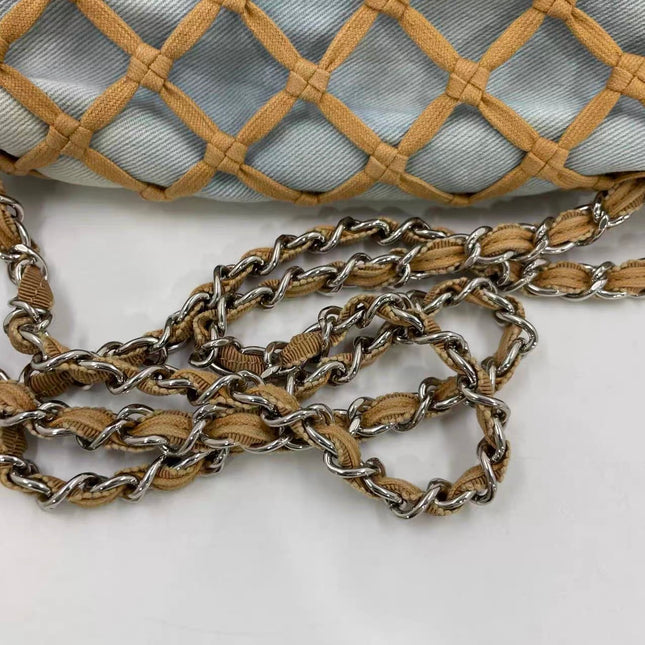 Chanel Jumbo Canebiers Net Knots Flap Blue Denim
