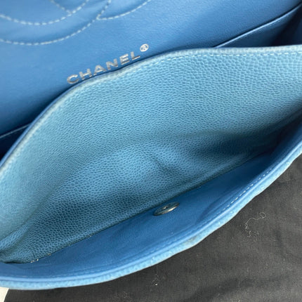 Chanel Timeless Classic Flap Medium Light Blue Caviar Leather Silver Hardware