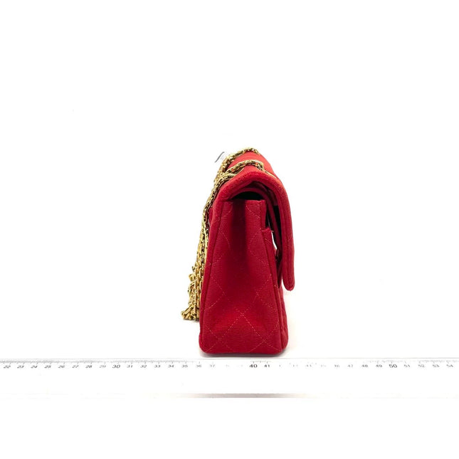 Chanel Classic Flap Small Red Fabric Double Flap Vintage 24k Gold Hardware Shoulder Bag