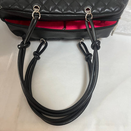 Chanel Cambon Multi-pocket Ligne Reporter Bag Large Black Calfskin Leather White Logo