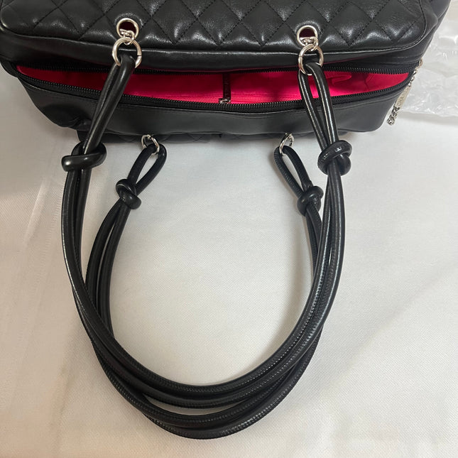 Chanel Cambon Multi-pocket Ligne Reporter Bag Large Black Calfskin Leather White Logo