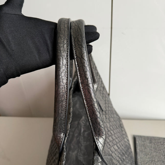 Bottega Veneta Cabat Maxi Intreccio Leather Tote Bag Metallic 50cm