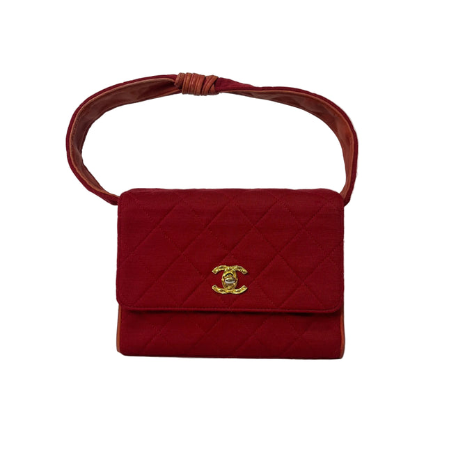 Chanel Mini Top Handle Bag Red Fabric Gold Hardware-Luxbags