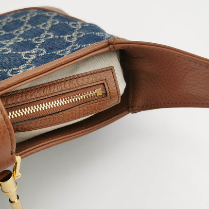 Sold Gucci Jackie 1961 Small Handbag in Blue Monogram Denim and Brown Leather