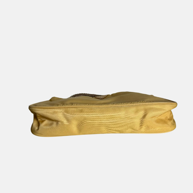 Prada Chain Shoulder Bag Nylon Yellow with Gold-tone Chain