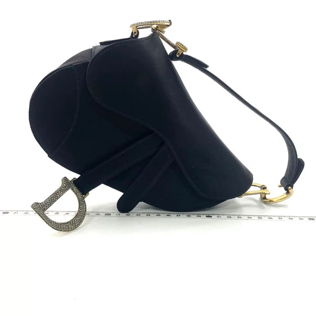 Dior Saddle Mini Silk Handbag Black with crystals
