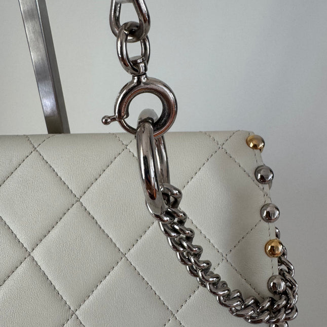 Chanel White Calfskin Leather Embellished Flap Saddle Bag, 2018-19