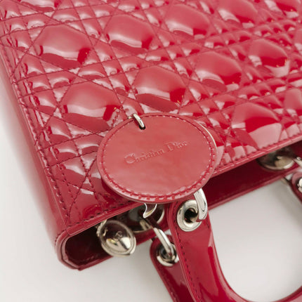 Sold Lady Dior Medium Red Burgundy Patent Leather Handbag Silver Hardware