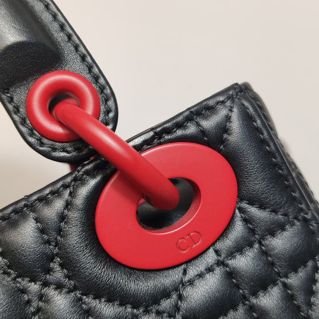Lady Dior Mini Black Lambskin Leather Red Tulle Ruffle Heart Silver Hardware 2019