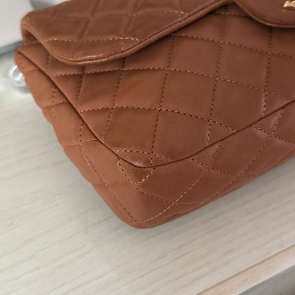 Chanel Seasonal Flap Medium Caramel Tan Brown Leather Valentine Marine Charms