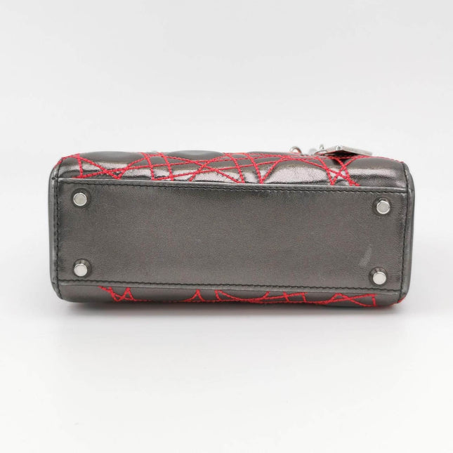 Sold Lady Dior Mini Grey Leather with Red Cannage Stitching 2011 Dior X Anselm Reyle Collection