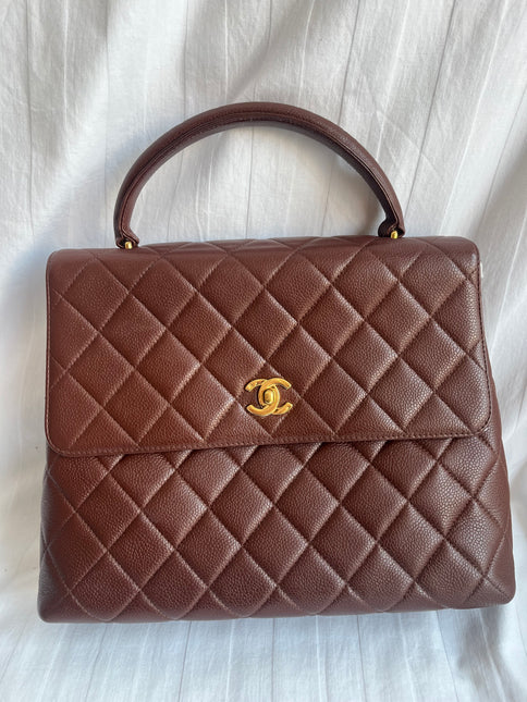 Chanel Vintage Top Handle Kelly Dark Caramel Flap Bag Caviar Leather 24k Gold Plated Hardware, 1996-1997