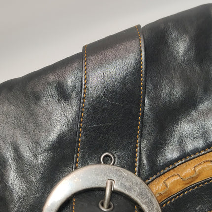 Dior Vintage Gaucho Large Black Leather Crossbody Bag