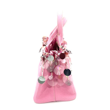 Prada Canape Small Pink Canvas with Sequins Top Handle Bag with Strap Rare