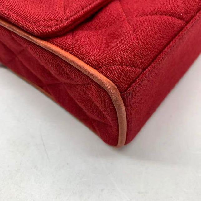 Chanel Mini Top Handle Bag Red Fabric Gold Hardware