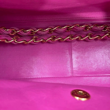 Chanel RARE Vintage Classic Maxi 34 Flap Hot Pink Denim Giant CC 24 Gold Hardware