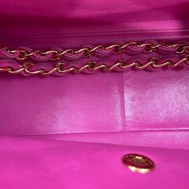 Chanel RARE Vintage Classic Maxi 34 Flap Hot Pink Denim Giant CC 24 Gold Hardware