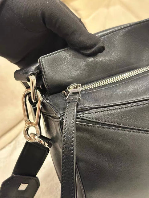 Loewe Puzzle Small Black Smooth Leather White Logo With Metal Feet 2016