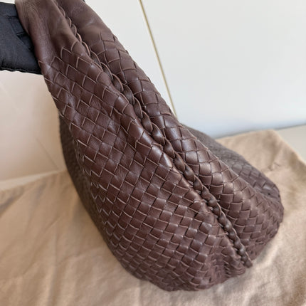 Bottega Veneta Belly Hobo Intreccio Leather Dark Chocolate Brown Large 50cm