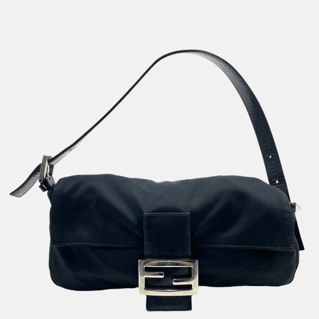 FENDI Baguette Vintage Black Cloth Silver Hardware-Luxbags