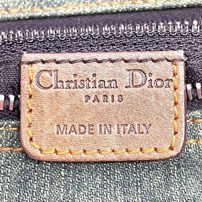 Dior Vintage Gaucho Large Green Denim Brown Leather Crossbody Bag