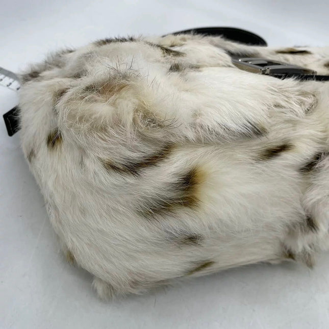 Fendi Mamma Baguette Rabbit Fur Polka Dots Print Shoulder Bag