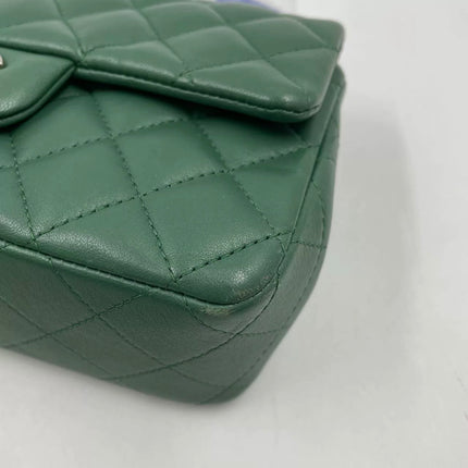 Chanel Classic Flap Mini 2019 Green Lambskin Leather Silver Hardware