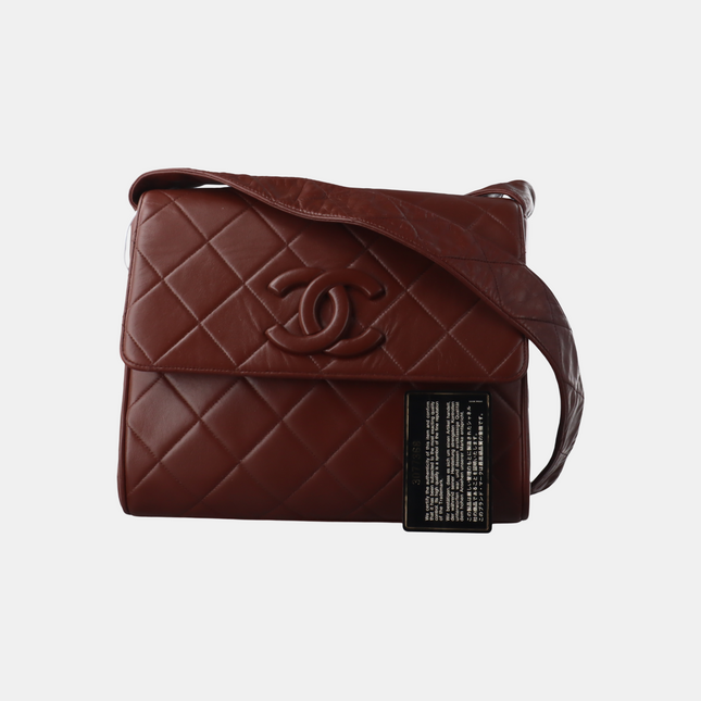 Chanel Vintage Quilted Flap Crossbody Messenger Bag Deep Burgundy Brown