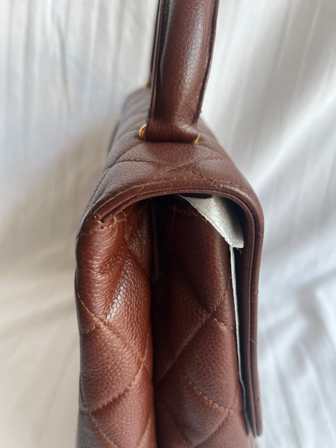 Chanel Vintage Top Handle Kelly Dark Caramel Flap Bag Caviar Leather 24k Gold Plated Hardware, 1996-1997